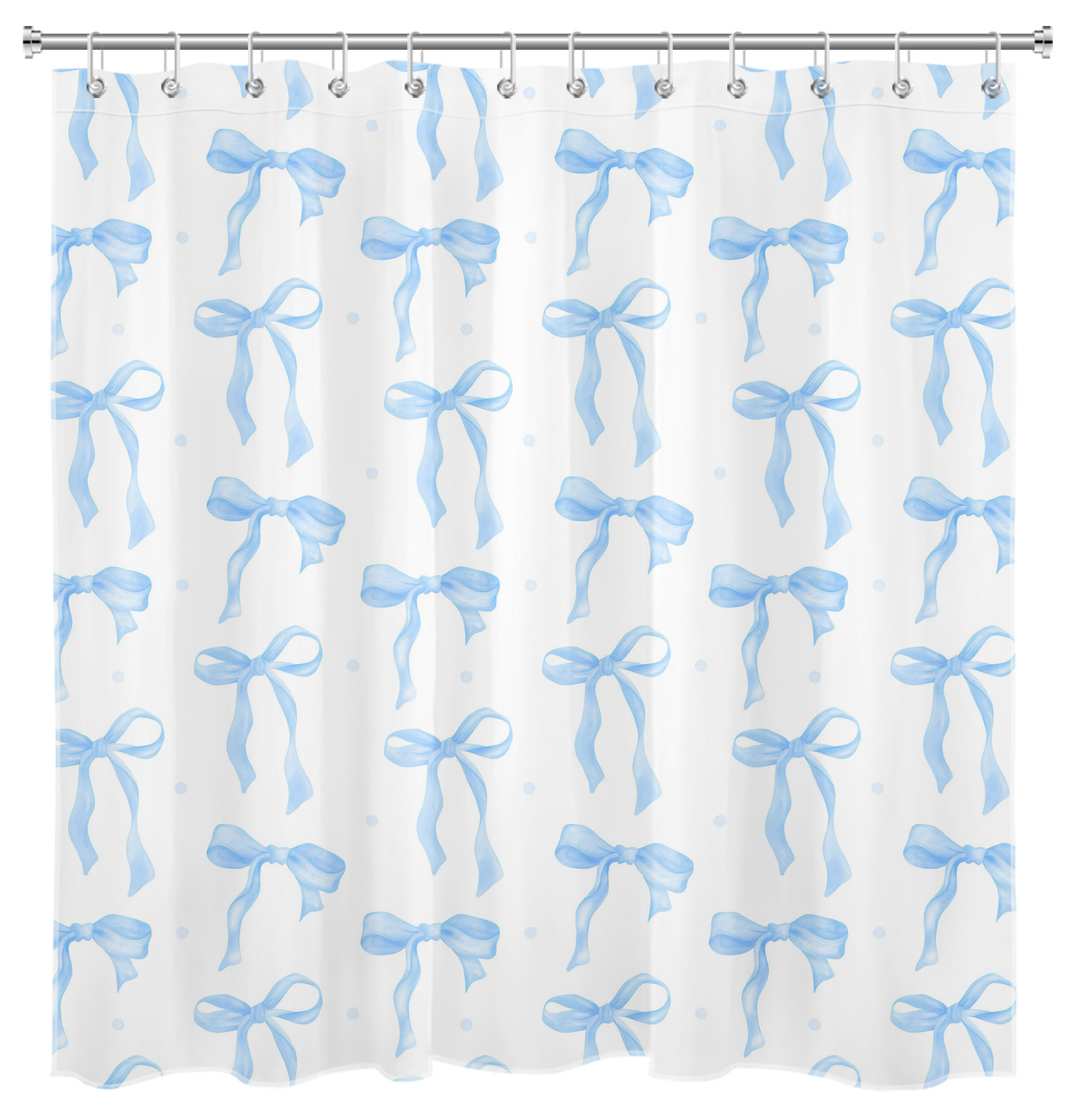 HVEST Blue Bow Shower Curtain with Blue and White Design - Modern Simple Aesthetic Bathroom Decor, Waterproof Polyester Fabric, Includes 12 Hooks, 72x72 Inches