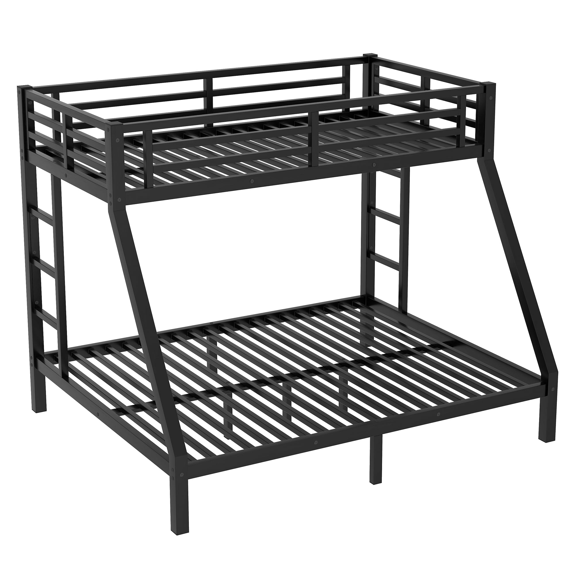 Leumius Twin XL over Queen Bunk Bed for Teens and Adults,Heavy Duty Metal Bed Frame with 2 Side Ladders,Space-Saving/Noise Reduced/No Box Spring Needed,Black