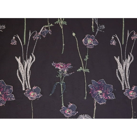 Zelouf Wave Hill Embroidery Linear Floral Mesh  , Sewing, DIY, Crafts Fabric by the Yard, Azalea/navy, 3 Yard