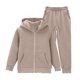 thumbnail image 5 of Chaqueta de invierno de color liso para niños, sudadera larga con capucha y cremallera y pantalones deportivos con lazo en las piernas, conjunto deportivo informal con forro polar para mayor calidez,, 5 of 5