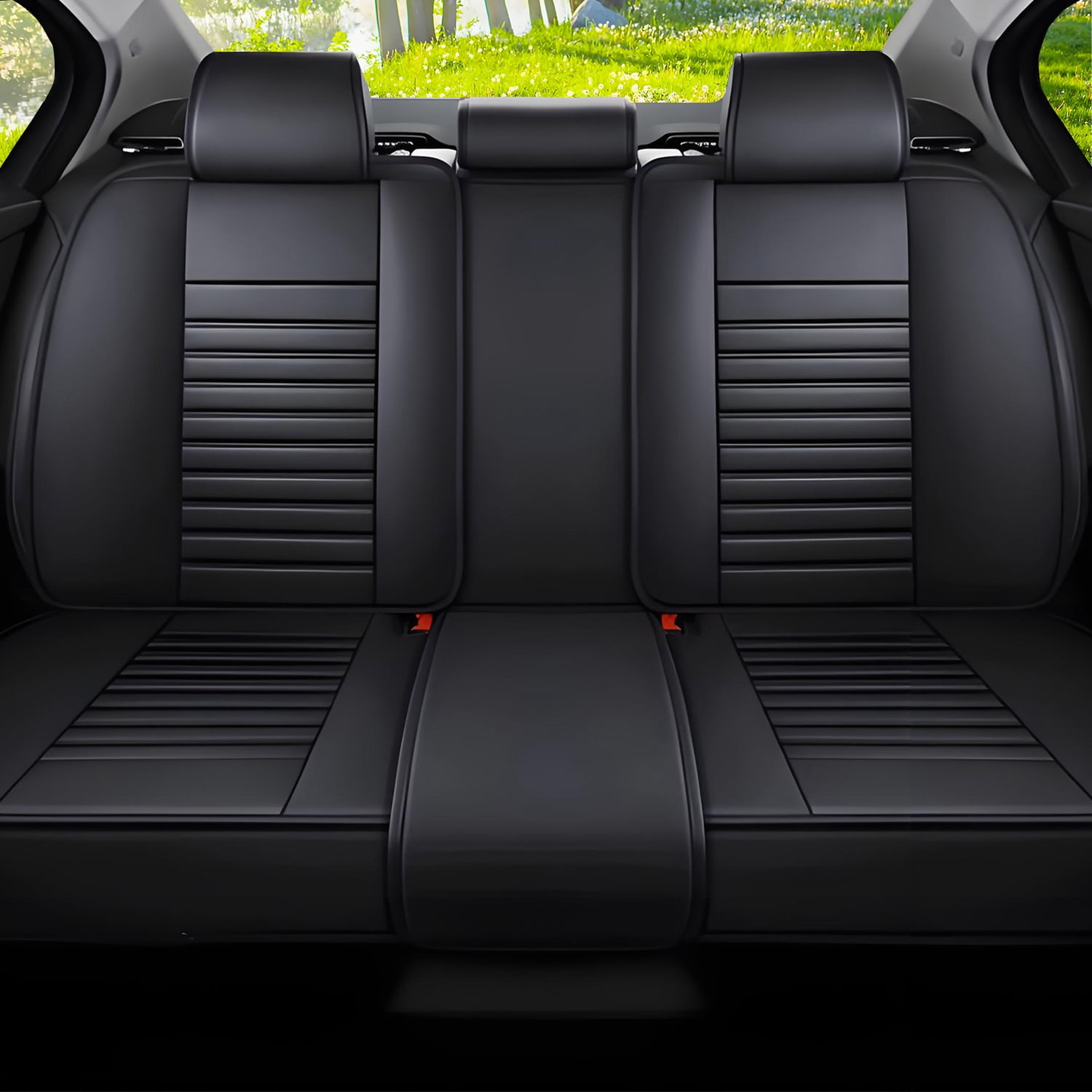 Car Seat Covers Fit for Chevy Equinox 2011-2025: 5 Seats Faux Leather Waterproof Seat Protectors (Black) - 2 Rows