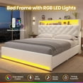 thumbnail image 6 of Afuhokles Full Bed Frame with Bookcase Headboard,LED Bed Frame with 4 Storage Drawers,Power Outlet, Modern Velvet Upholstered Platform Bed with 5 Shelf, No Box Spring Needed, Creamy White, 6 of 8
