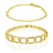 JeenMata Multipack 2 pcs Chic Link & Square Frame Bracelets in Yellow Gold Plated