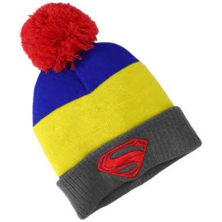 DC Comics Men's Superman-Man Of Steel Pom Pom Knit Hat, Yellow, One Size