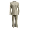 thumbnail image 6 of QATAINLAV Womens Two Piece Outfits Cozy Ribbed Knit Sweater Lounge Set Casual Round Neck Long Sleeve Pullover Tops and Flare Pants Matching Sets Green S Sales Today, 6 of 9