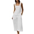thumbnail image 3 of Ihhxva Cotton Linen Two Piece Set for Women Solid Color Stretchable Square Neck Sleeveless Slim Ankle Length Multi-Pocket Wrinkle-Resistant Summer Outfit S-2XL, 3 of 8