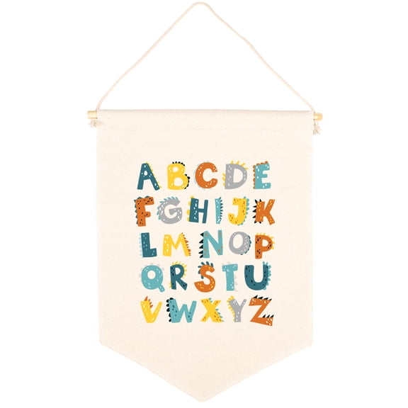 Koyal Wholesale Hanging Wall Canvas Banner, Dinosaur Alphabet Canvas, Nursery Canvas Wall Decoration Banner, 1-Pk