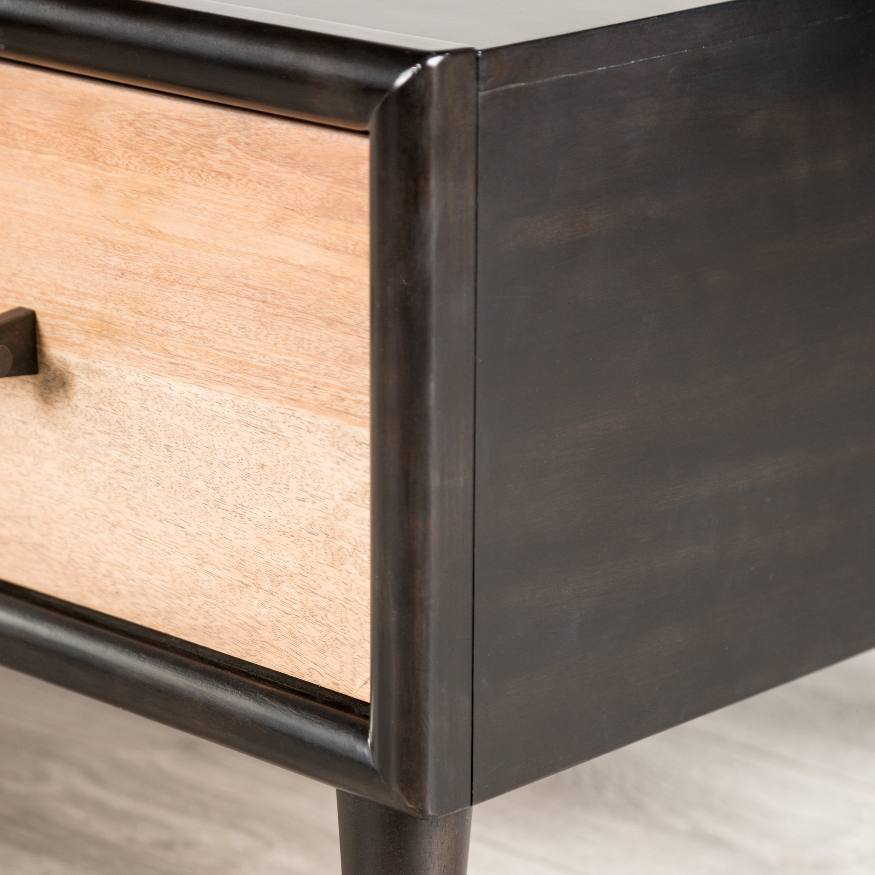 Furniture of America Coda Modern 2-Drawer Solid Wood Coffee Table, Black and Natural