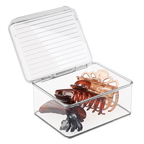 Mdesign Stackable Plastic Bathroom Vanity Countertop Storage Cosmetic Organizer Box With Hinged Lid For Makeup Beauty Hair Nail Supplies Clear Walmart Com Walmart Com