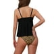 thumbnail image 3 of INSPIRAR CHIC Conjuntos de Bikini de Mujer con Colorblock de Leopardo de Cobertura Completa de 2 Piezas, Top Largo con Volantes, Trajes de Baño Grande Negro, 3 of 5