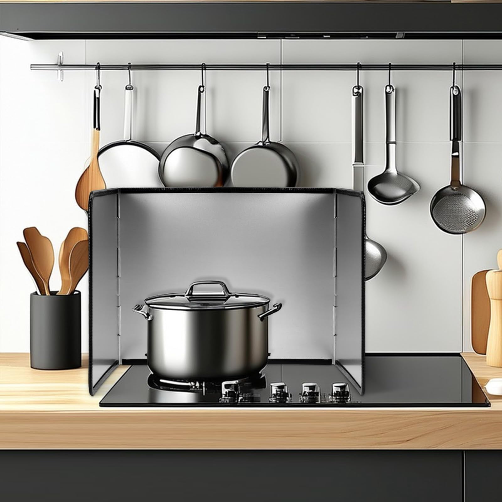Foldable Stainless Steel Splatter Guard  Oil Splash Protection Backsplash For Frying Non-stick 3 Sided Stove Top Wall Easy To Clean And Store Pan