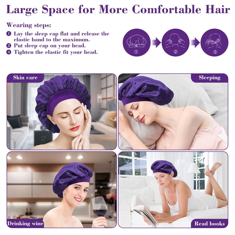 Silk Sleep Cap Adjustable Strap No More Frizz Tangles for Women Men Lavender Amazon.com : SECZIPE 100% Mulberry Silk Bonnet for Sleeping  main image 4
