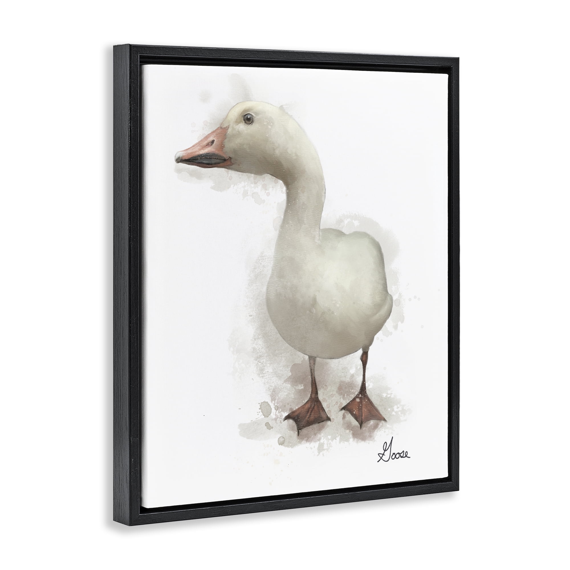 Stupell Industries White Farm Goose Animals Painting Black Floater Framed Canvas Art Print Wall Art, 25 x 31
