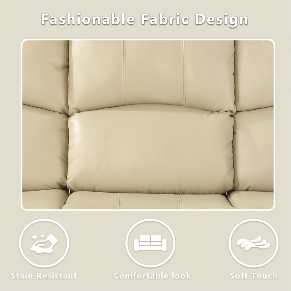 Bonded Leather Living Room Furniture Set Reclining Sofa Set Loveseat Furniture Sets in Living Room Sofa Recliners (3 Pieces, Beige)
