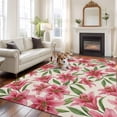 thumbnail image 3 of Area Rug 60×96in, Pink Lily Watercolor Flroal Leaf Floor Carpet Living Room Rug, Blossom Flower on Retro Linen Non-Slip Welcome Mat Indoor Rugs for Bedroom Dining Room, 3 of 9
