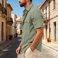 thumbnail image 6 of Mens Linen Button Down Shirt Short Sleeve Dual Chest Pocket Relaxed Fit Collared Open Front Casual Beach Overshirt, 6 of 8