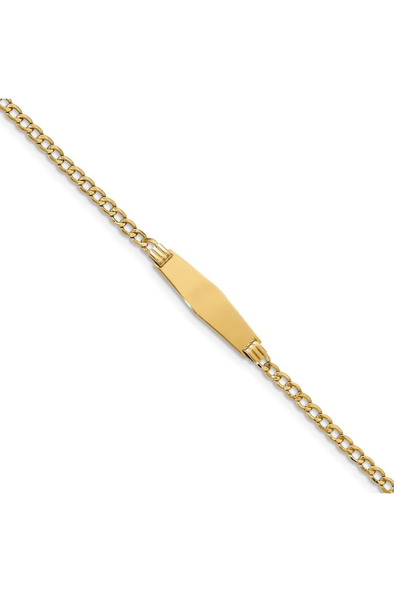 14K Yellow Gold bracelet ID Link, 7 in 7.5 mm 3.5 Soft Diamond Shape