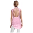 thumbnail image 2 of inlzdz Kids Girls Lyrical Dance Dress Sleeveless Backless Mesh Asymmetrical Ballet Dancewear Pink 10, 2 of 6