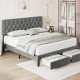 thumbnail image 3 of Garvee Full Size Bed Frame with 2 Storage Drawers, Upholstered Platform Bed with Adjustable Tufted Headboard & Wooden Slats, No Box Spring Needed, Grey, 3 of 7