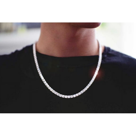 3MM Lab Created Diamond Tennis Men"s Necklace Round 14K White Gold Plated 20Ct