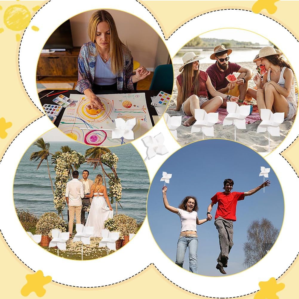 1Set 48 Sets Paper & PVC Blank DIY Pinwheels Craft for Kids Art and Craft White 155x155x0.2mm