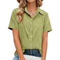 thumbnail image 5 of yoeyez Womens Cotton Linen Work Tops Elegant Buttons Down Shirts Pleated Front Fashion Short Sleeve Tee Shirts Dressy Casual Summer Blouse Yellow,S, 5 of 7