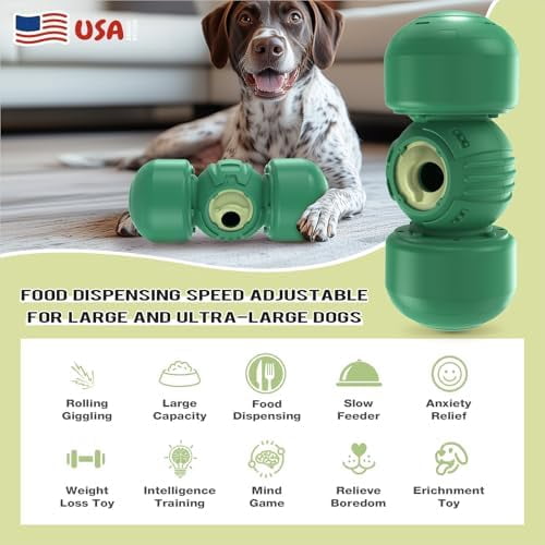 Roll Dog Treat Dispenser Toy, XL Size, Wobble Giggle, Adjustable Slow Feeder Puzzle for Medium & Large Dogs Enrichment Toy