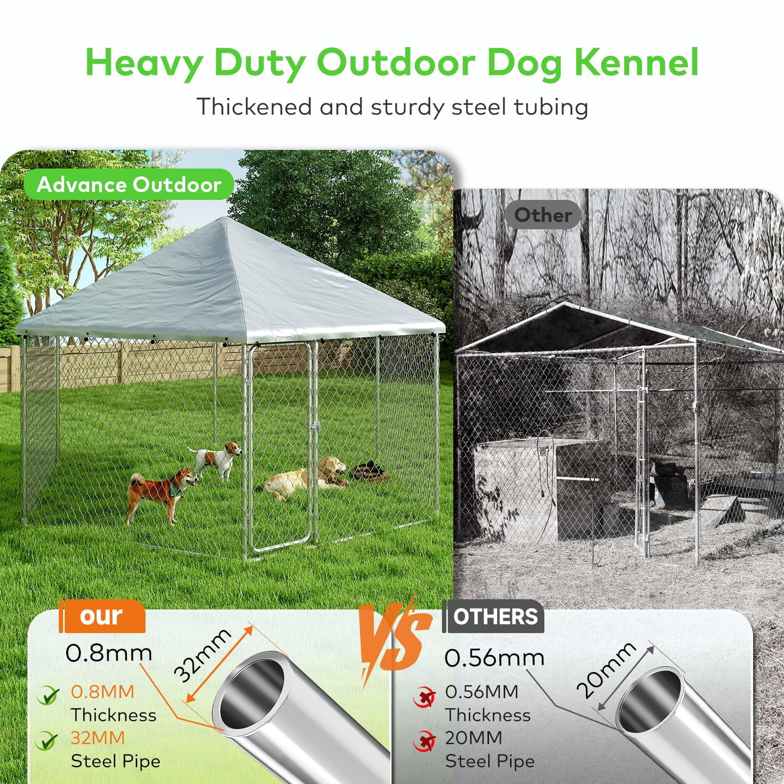 TIME RAY 12.5x12.5 ft Outdoor Dog Kennel,Heavy Duty Outdoor Dog Enclosure with Waterproof Cover and Security Lock, Galvanized Chain Link Hexagonal Dog Cage for Extra Large Dog