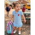 thumbnail image 5 of BemeyourBBs Toddler Baby Girls Back to School Dress Kindergarten Outfits Baby Girl First Day of School Outfit Cute Apple Embroidery Puff Short Sleeve Collared Button Summer Ruffled Dress, 5 of 9