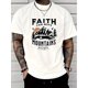 thumbnail image 1 of 1 pieza, 100 % algodón, camiseta con monograma "Faith Can Move Mountains", camiseta informal de temporada para hombre, camiseta de manga corta de algodón con cuello redondo, camiseta de boutique de mo, 1 of 6