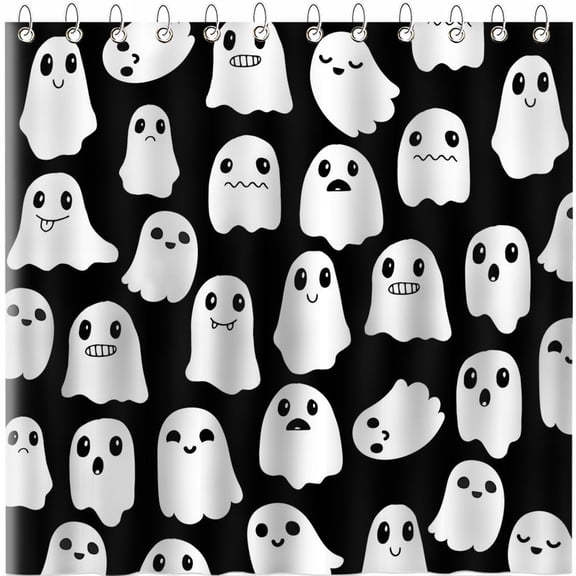 Avezano Halloween Shower Curtain Cute Ghost Bathroom Curtain Spooky Waterproof Fabric Bath Shower Curtain Sets With 12 Hooks, 72 x 72 in