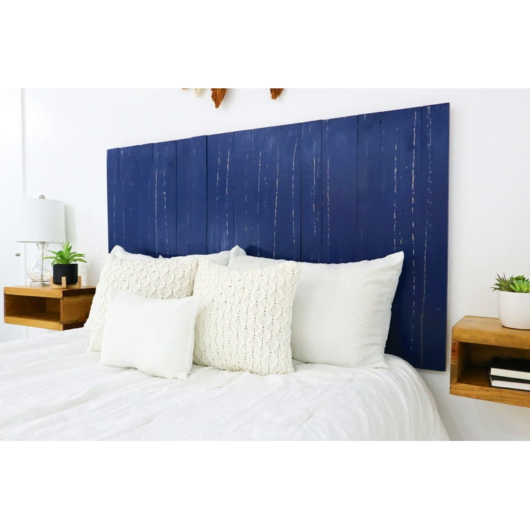 Barn Walls Navy Blue Headboard Coastal Design Weathered Solid Wood Headboard Floating Panels Wall Mount Adjustable Height Easy Assembly Twin Size