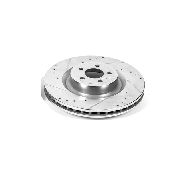 Power Stop Brake Rotor AR85159XR Evolution Series; Drilled And Slotted; One Piece Design With Hat; Wheel Bolt Pattern 5x 114.3 Millimeter; Front; Silver Zinc Plated Cast Iron; Single