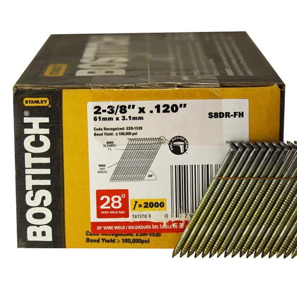 Stick Nails Bostitch S8DR-FH, tira en ángulo de 28°, 2-3/8 pulgadas, paquete de 2000