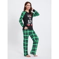 thumbnail image 6 of Acuteok Family Matching Christmas Pajamas, Elf Letter Print Long-Sleeved Tops + Plaid Pattern Trousers Glow at Night Sleepwear, 6 of 10