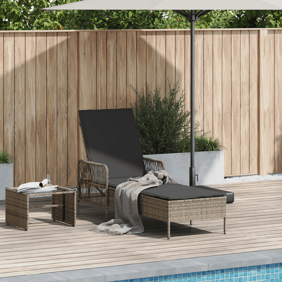 vidaXL Sun Lounger Grey and dark grey PE Rattan 61.8 x 21.7 x 36.2 in