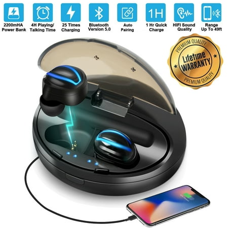 Wireless Earbuds, Bluetooth Headphones TWS Bluetooth 5.0 Earbuds True Wireless Stereo Headphones [90H Playtime] with Charging Case and Built in Mic Headset for iPhone (Best Bluetooth Headset With Charging Case)