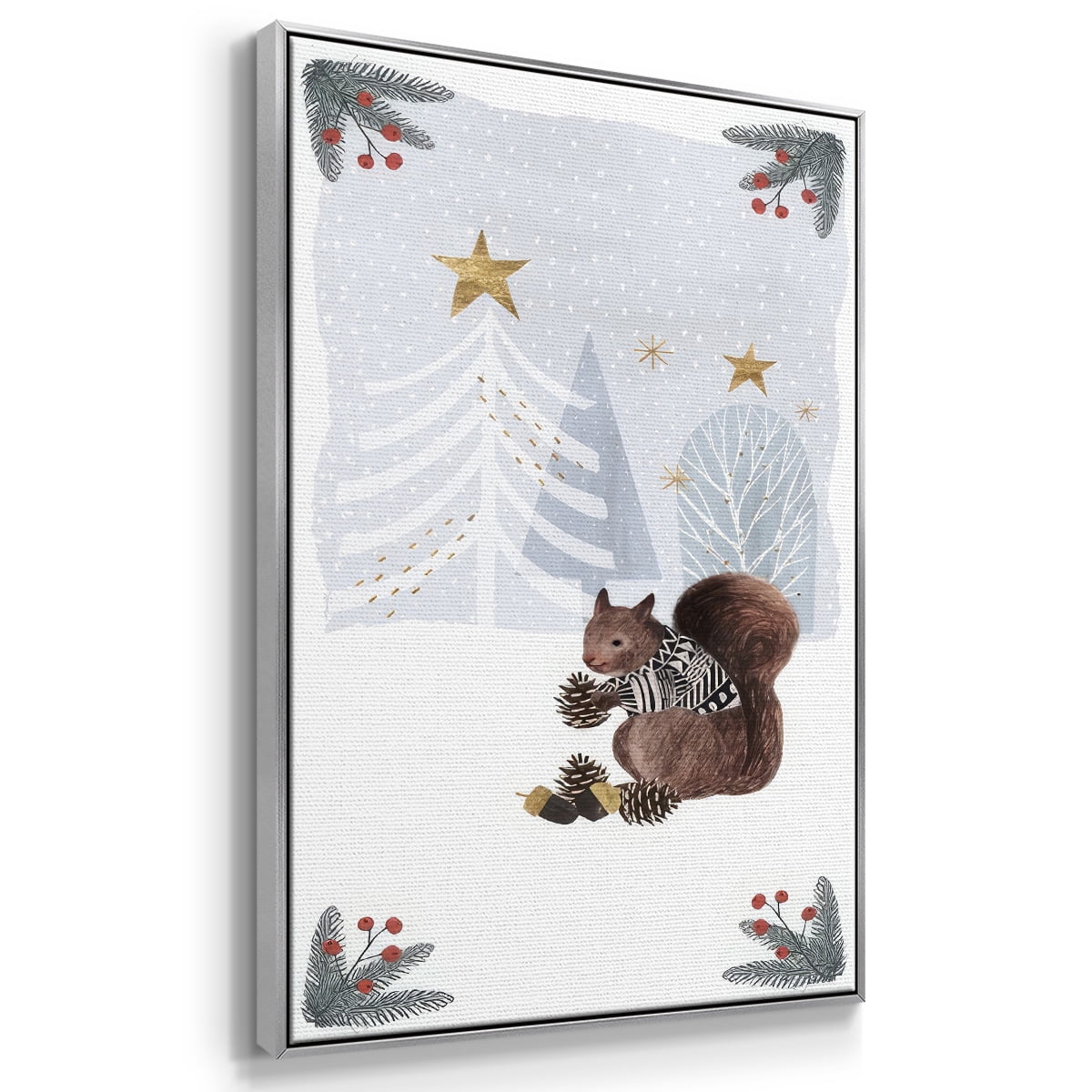 Cozy Christmas Collection B - Framed Gallery Wrapped Holiday Canvas - 25 x 37 - Silver Frame