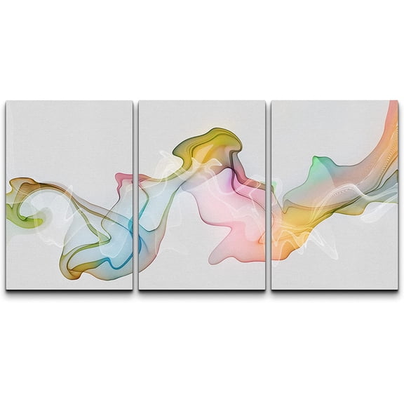 wall26 Canvas Print Wall Art Set Pastel Watercolor Rainbow Smoke Abstract Shapes Illustrations Modern Art Bohemian Decorative Multicolor for Living Room, Bedroom, Office - 16"x24"x3 Panels