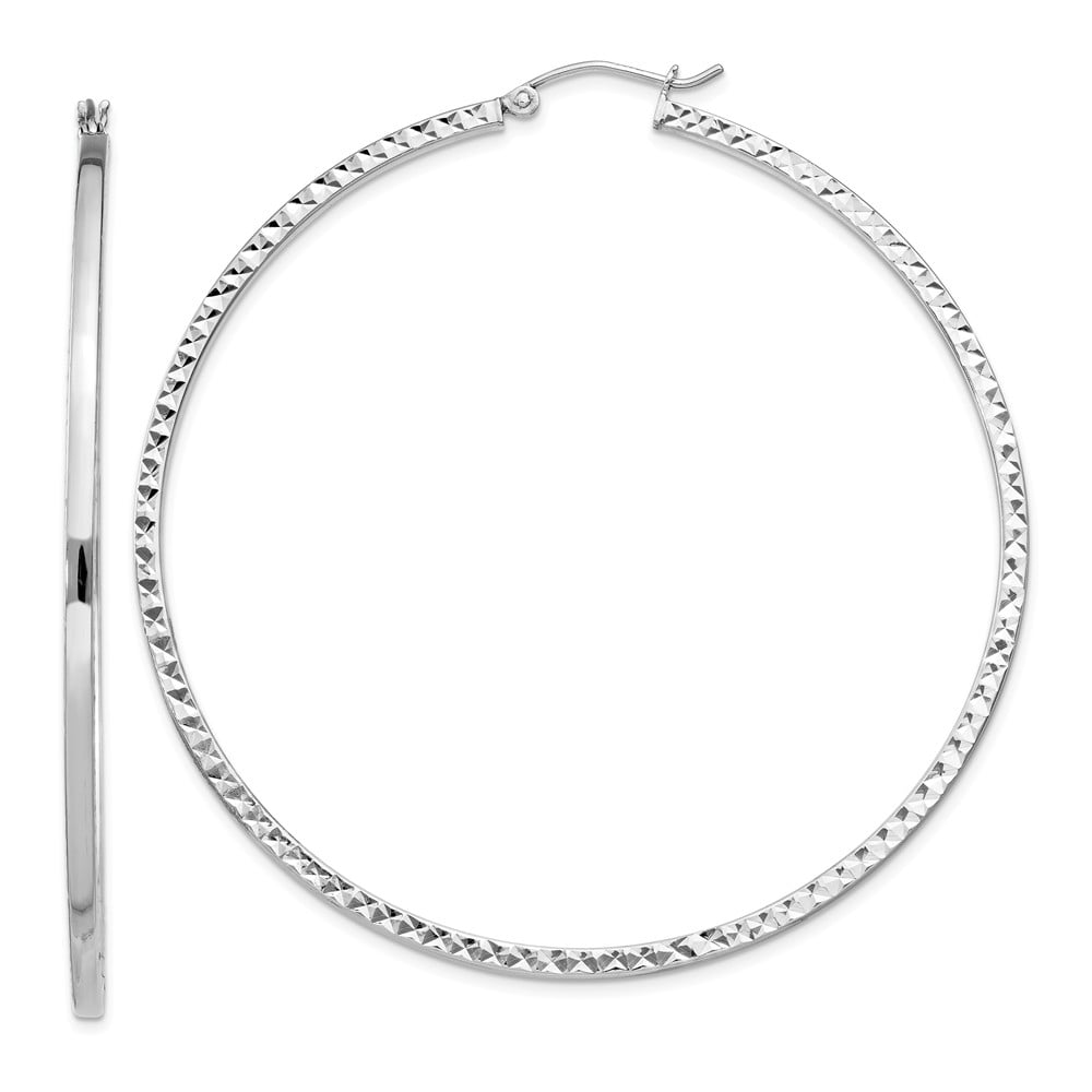 Sterling Silver Rhodium-plated D/C 2x60mm Square Tube Hoop Earrings