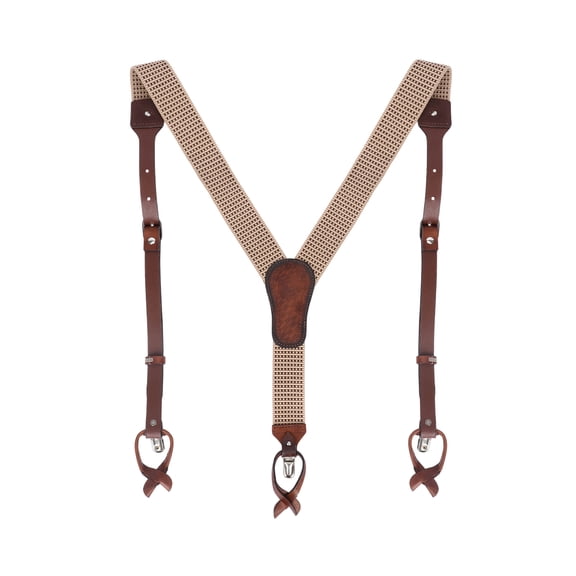Tourbon Leather and Elastic Mens Suspenders, Adjustable Convertible Y Back Clip On Braces