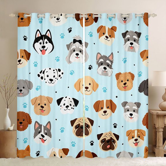 Homewish Kawaii Pet Dog Kitchen Curtains,Cute Animal Al Black Out Curtains Pack of 2 (42x63 Each),Blue