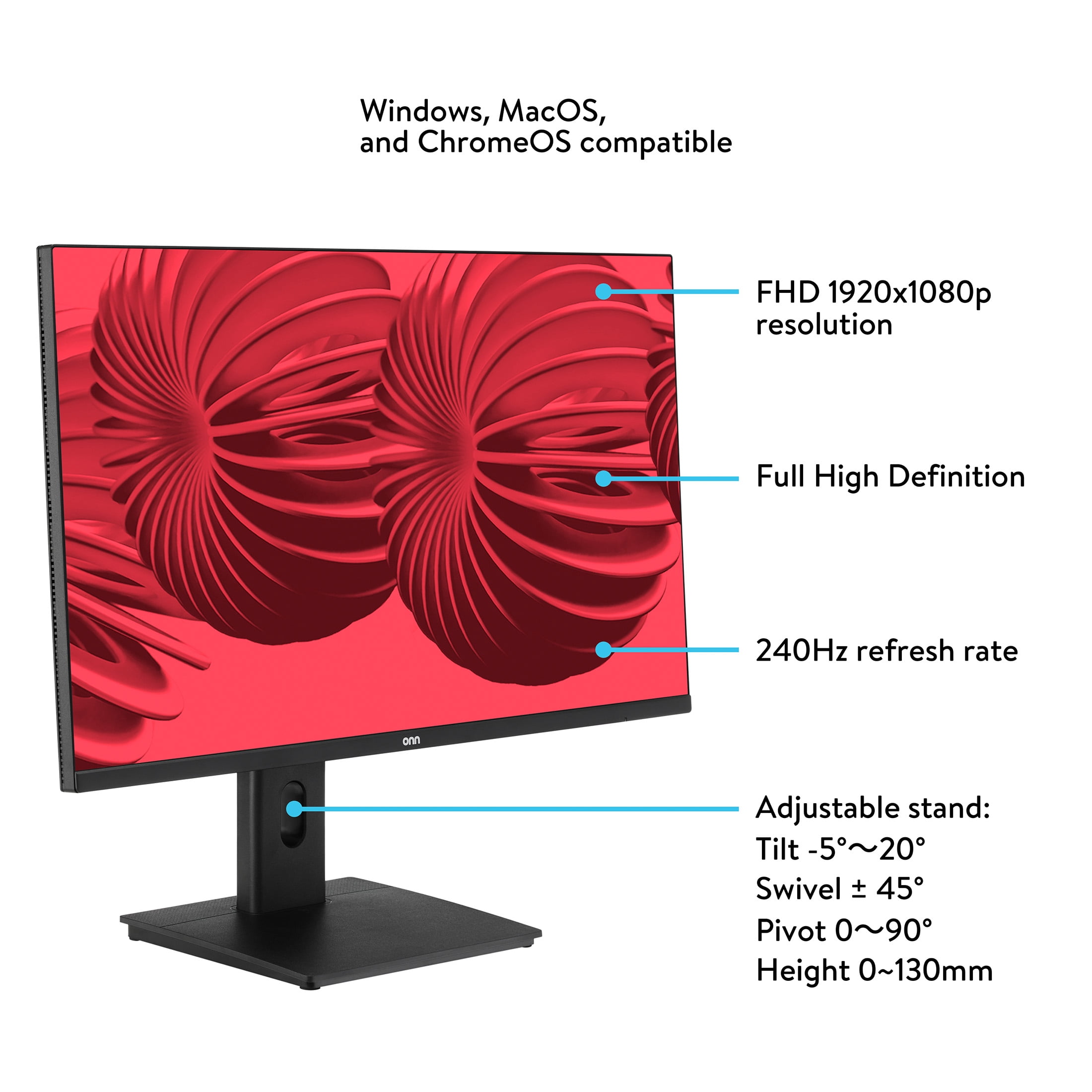 onn 27" FHD (1920 x 1080p) 240Hz 1ms AMD FreeSync Gaming Monitor with Cables, Black