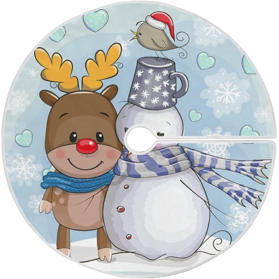 FMSHPON Cute DeerSnowman Xmas Christmas Tree Skirt Stand Mat for Holiday Party Decoration Indoor Outdoor 36 inches