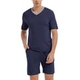 thumbnail image 4 of MoFiz Pjs Men's Solid Bamboo Pajamas Set Short Sleeve V-Neck Top and Shorts with Pockets Loungewear 2-Piece for Men, 4 of 9