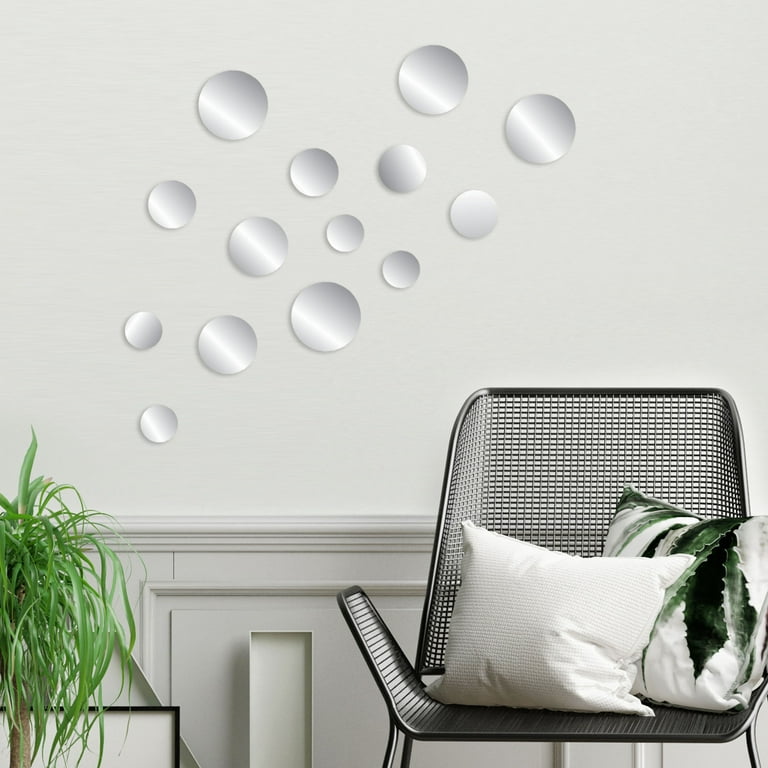 Mirror Wall Stickers Acrylic Mirror Setting Round Peel and Stick Mirror  Circle Stick on Mirrors for Wall 3D Self Adhesive Mirror (48 Pcs, 5.9 in,  3.2