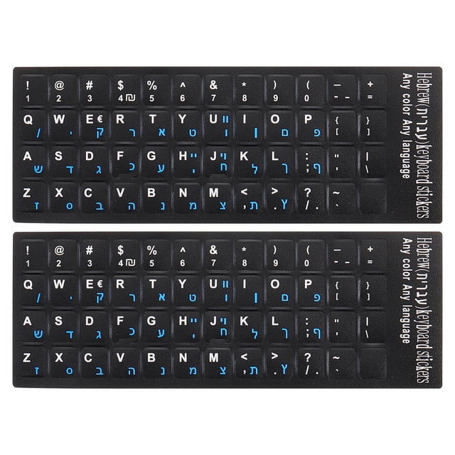 Etiquetas de teclado hebreo, etiquetas de teclado para PC, fondo negro con letras azules, 2 piezas