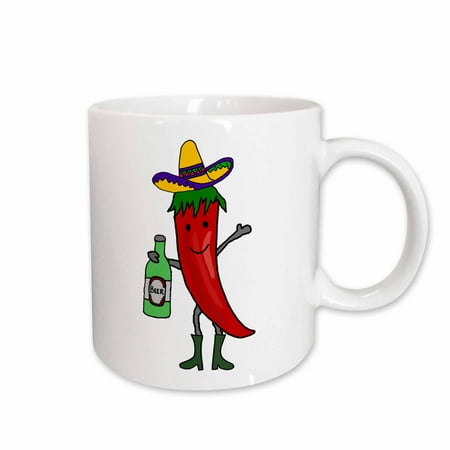- 3dRose Funny Cute Red Jalapeno Pepper Drinking Beer Cartoon - Ceramic Mug, 15-ounce