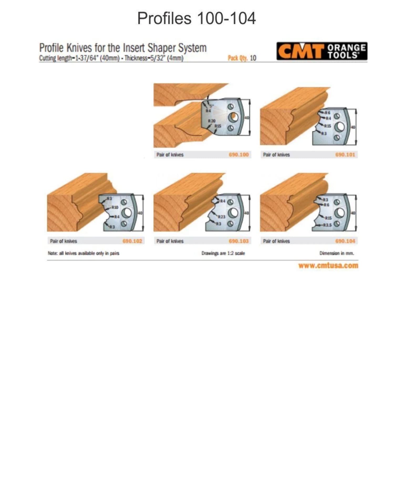 Profile Knives for Insert Shaper Heads (Profiles 100193)