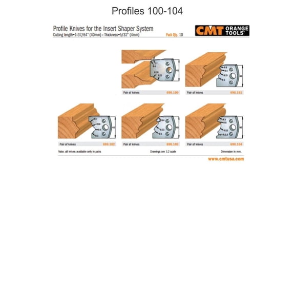 Profile Knives for Insert Shaper Heads (Profiles 100-193)